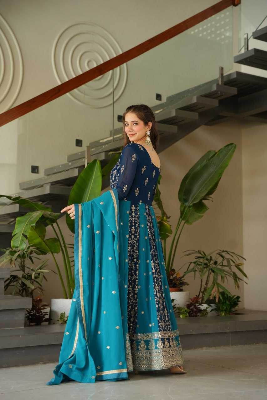 Faux Blooming Gown With Dupatta Sequin Gowns - MYLUXURY LANE ENTERPRISE